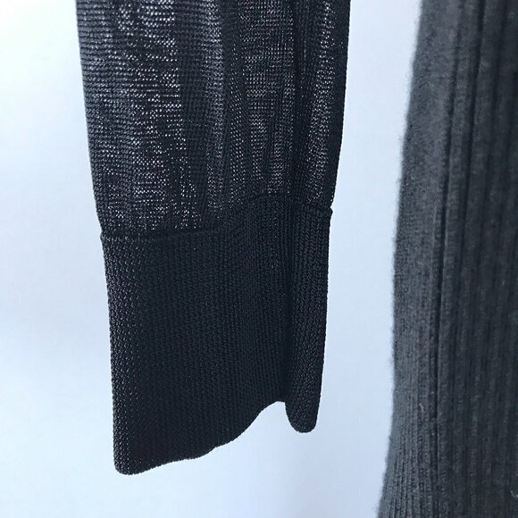 H by HALSTON LBD, black stretchy knit dress, cowl neck, mesh sleeves, sz M - Picture 7 of 14